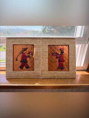 Mid century Chinoiserie tooled copper plaques by Wanda Irwin